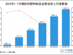 2025年1-7月橡胶和塑料制品业营业收入统计分析