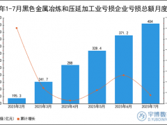 2025年1-7月黑色金属冶炼和压延加工业亏损企业亏损总额统计分析