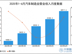 2025年1-6月汽车制造业营业收入统计分析
