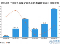2025年1-7月有色金属矿采选业所有者权益合计统计分析